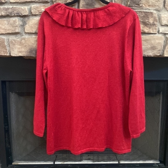Alex Marie red metallic V-neck sweater cardigan with gold buttons. Size XL - Picture 2 of 12